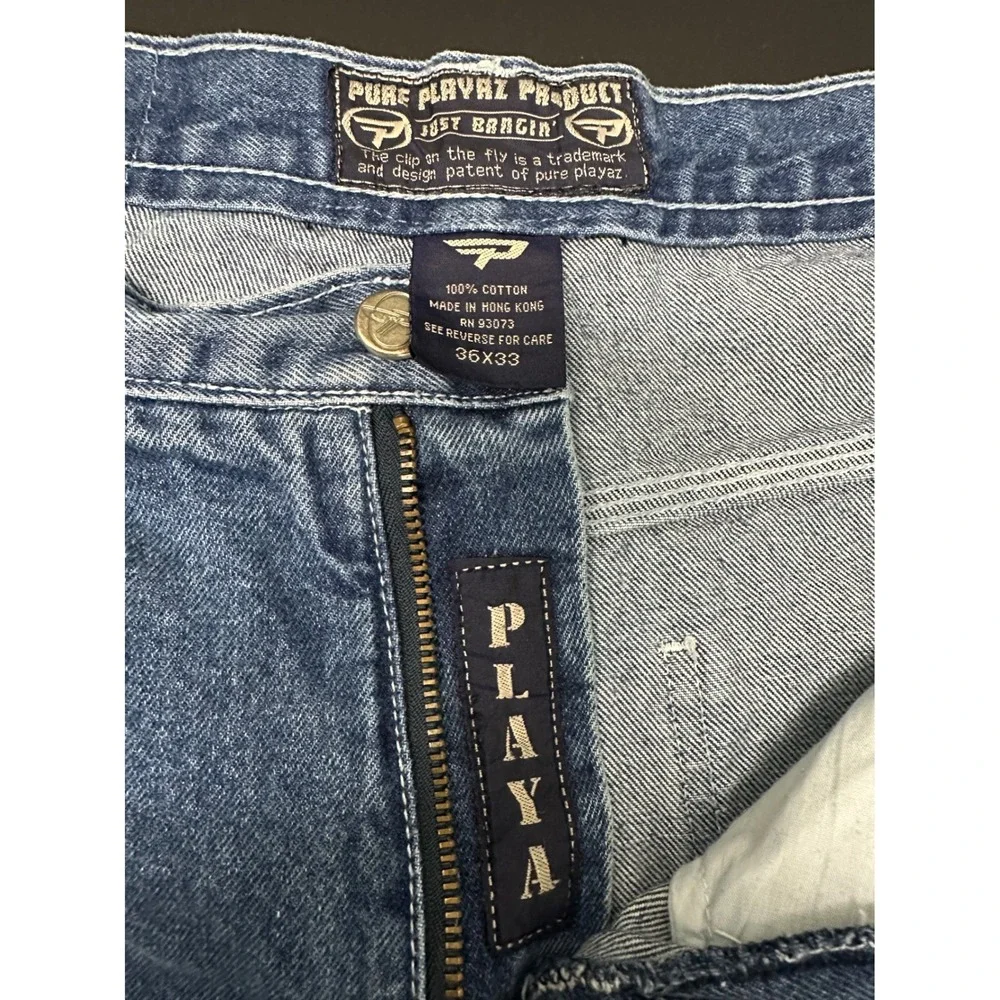Pure Playaz Vintage Y2K Baggy Carpenter Jeans Mens 36x33 Med Wash Denim READ